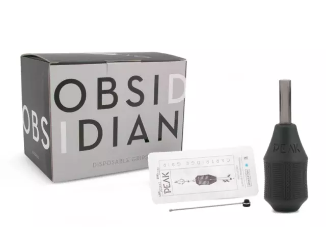 Empuñaduras de cartucho negro para máquina de tatuaje de obsidiana PEAK con barra de émbolo de 86 mm caja de 24
