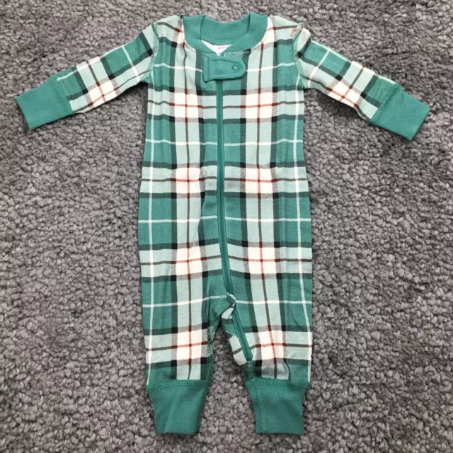 Hanna Andersson Baby Plaid Crewneck Zip One Piece Size 0-3M Green/White NWT $42