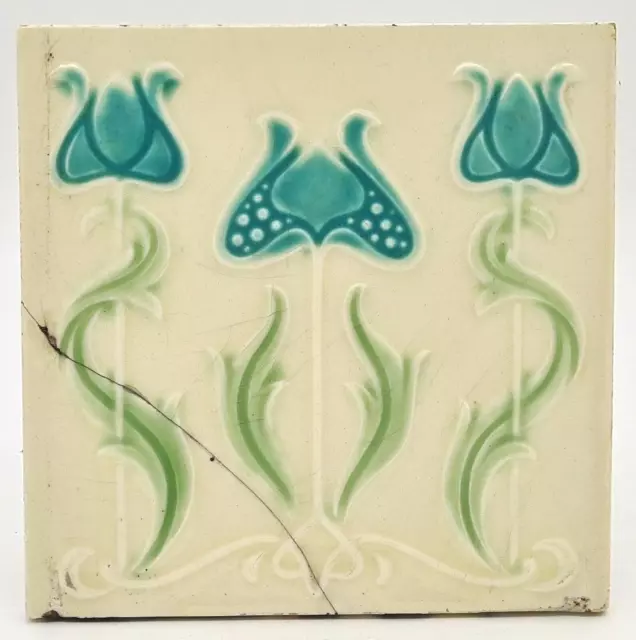 Reclaimed Fireplace Tile Moulded Majolica Lea & Bolton C1915 Repaired