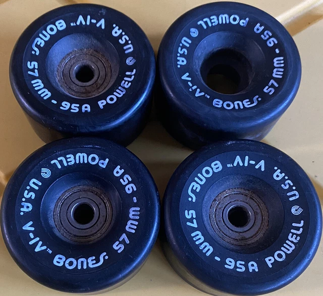Lot (4) Vintage Original POWELL BONES V-IV 57mm 95A Skateboard Wheels All BLACK