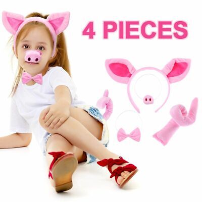 Funny Pig Ears Nose Tail and Bow Tie Pink Pig Fancy Dress Halloween Costume Kit