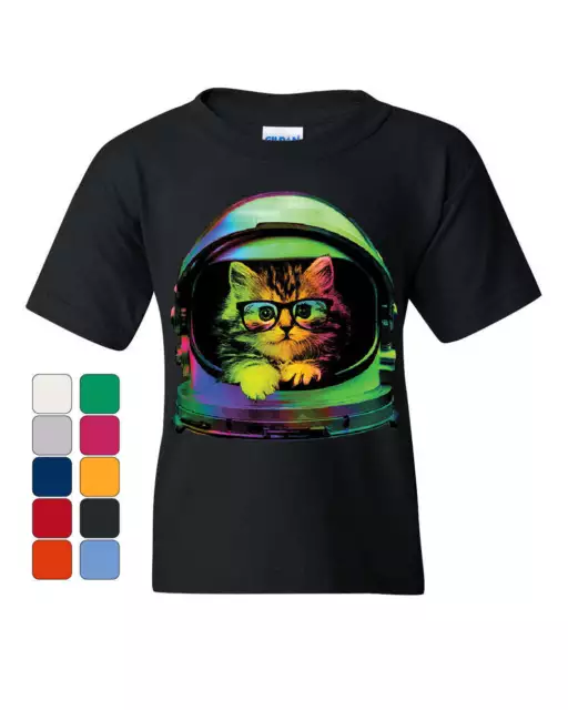 Space Cat Youth T-Shirt Astronaut Galaxy Cat Cute Kitten Pet Lovers Kids Tee