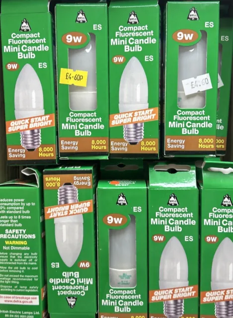 Job Lot Of 17 BELL Compact Fluorescent Mini Candle Bulbs 9W ES - New - Free P&P
