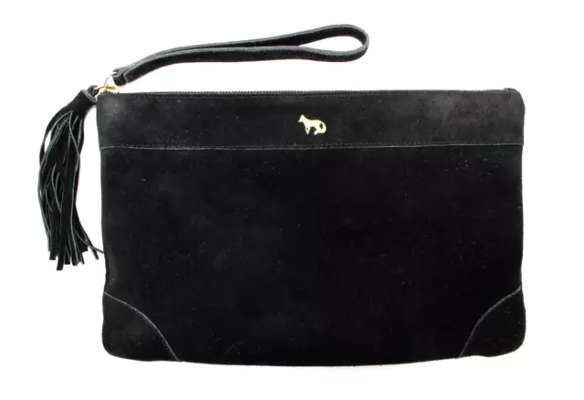 Emma Fox Black 100% Genuine Suede Leather Wristlet Clutch Purse Handbag