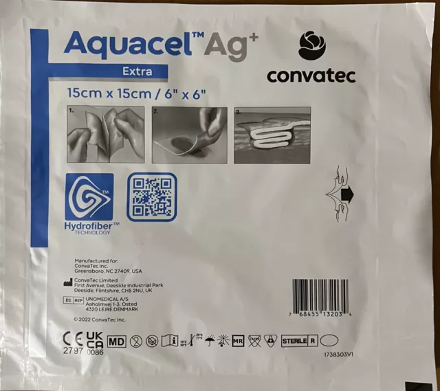 Aquacel AG+ Extra Silver Hydrofiber Wound Dressings 15cm x 15cm Single Dressing