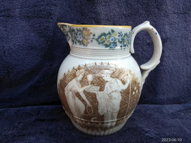 Rare Antique English Leeds Pearlware Transferware Pottery 12cm Jug Pitcher