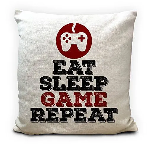 Copricuscino da gioco Eat Sleep Game Repeat, alta qualità grande 16 pollici