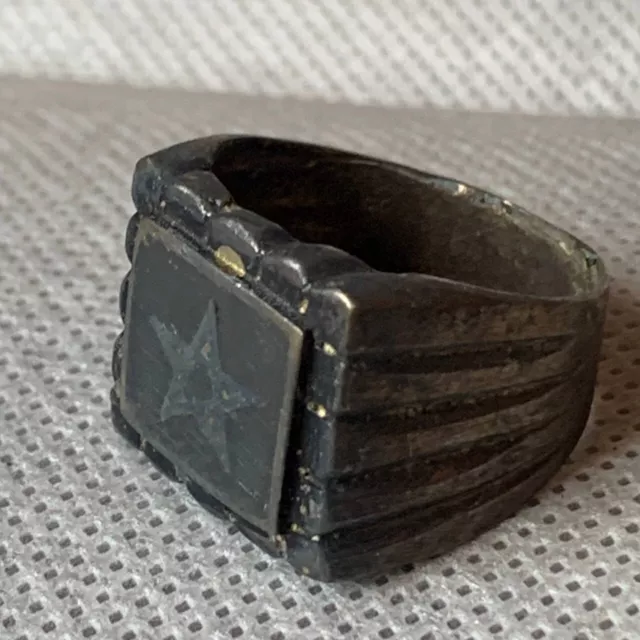 A Genuine Rare Ancient Bronze Ring  Antique Viking Artifact Black Stone