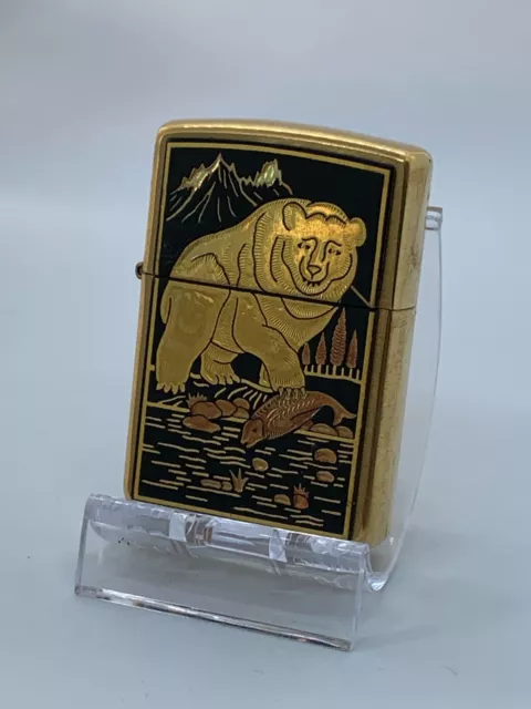 Zippo lighter Toledo serie 1996 Bear's Fresh Fish UNFIRED - Damascene gold