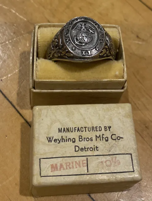 WW2 U.S. Marine Corps Ring, Weyhing Bros. Detroit, Original Box, Silver