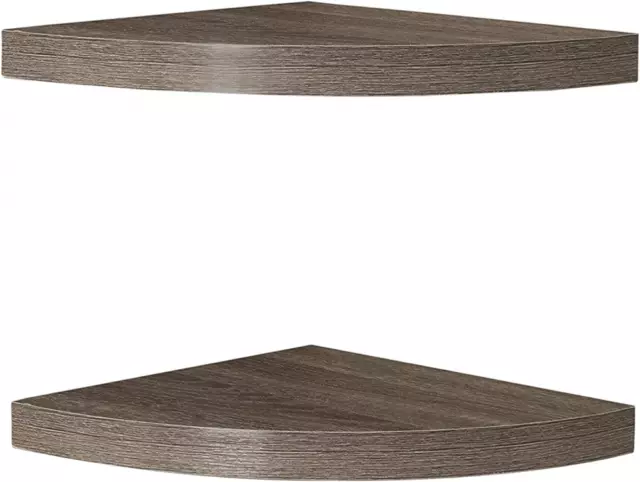 Danya B Rustic Weathered Oak Corner Radial Shelves (Set of 2)