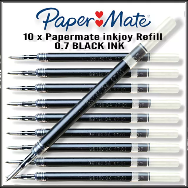 Papermate InkJoy x 10 Gel pen Refill 0.7mm Medium Tip Nib BLACK INK Pack of 10