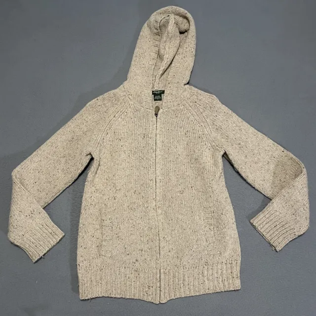 LL Bean Cardigan Sweater Hoodie Women's Beige Full Zip Hooded Wool Blend Knit