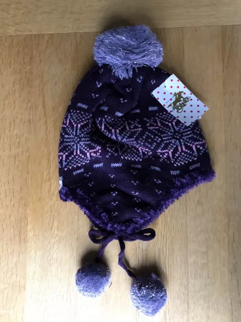 Tottie Nevis Hat with Ear Warmers, Colour Dk Purple with Snowflake Design, Adult