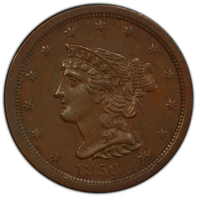 1850 1/2C PCGS AU55 Braided Hair Half Cent 896766