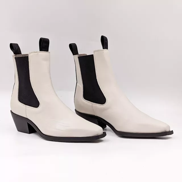 AllSaints Women Valley50mm White Black Leather Western Chelsea Boots 9US EUR39