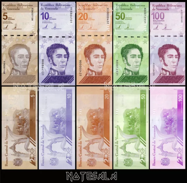 VENEZUELA Set 5 Pcs 5, 10, 20,50 & 100 BOLIVARES DIGITALES 2021 P-115 to 119 UNC