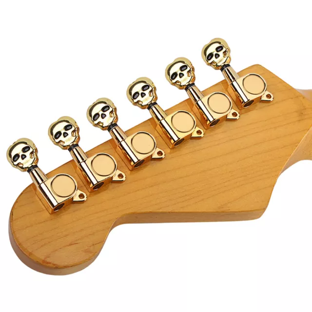 6R Black Skull Guitar Sealed-Gear Tuning Pegs Gold Machine Head Set