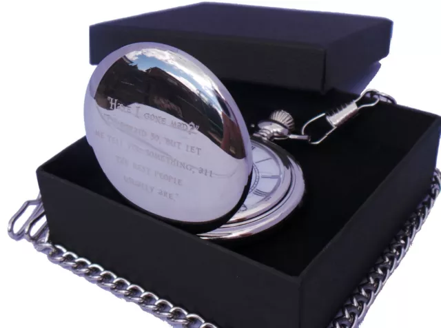 Alice In Wonderland Quote Have I Gone Mad Full Hunter Engraved Pocket Watch 2