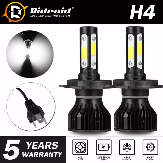 RIDROID 2400W 360000LM 4 Sides LED Headlight H4 9003 High/Low Beams 6000K Bulbs