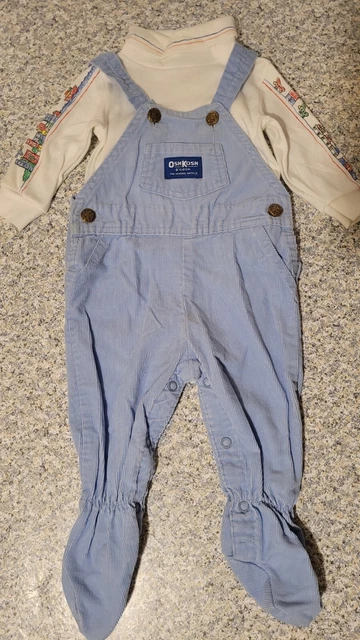 Vintage Oshkosh B'gosh Vest Back Overalls Footies Train Plane City 6/9 months