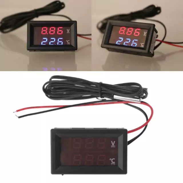 12V/24V LED Display Car Voltage & Water Temperature Gauge Voltmeter Thermometer