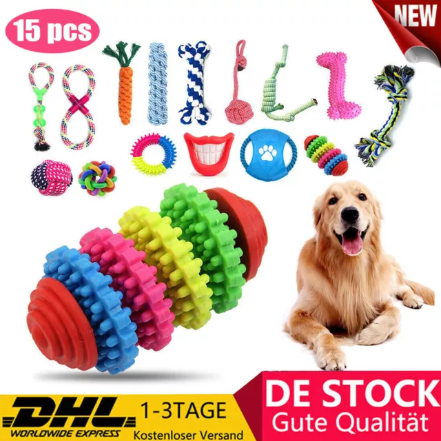 15 Stk Hunde Spielzeug Set Kauspielzeug aus Seil Interaktives Pet Dog Welpen Toy