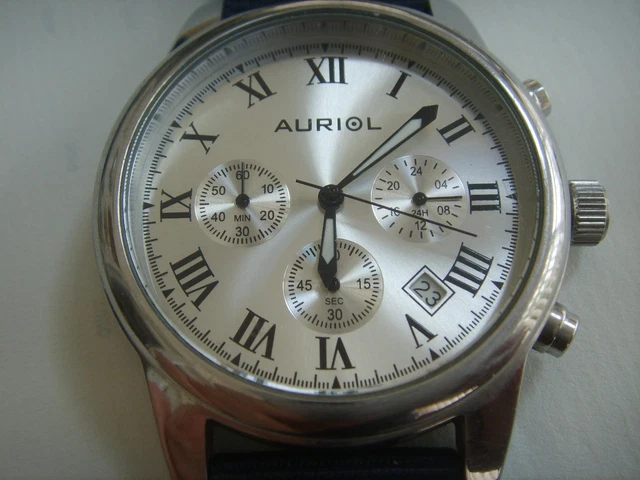 AURIOL CHRONOGRAPH DATE Watch All Stainless Steel Case New Strap Battery 39.99 PicClick UK