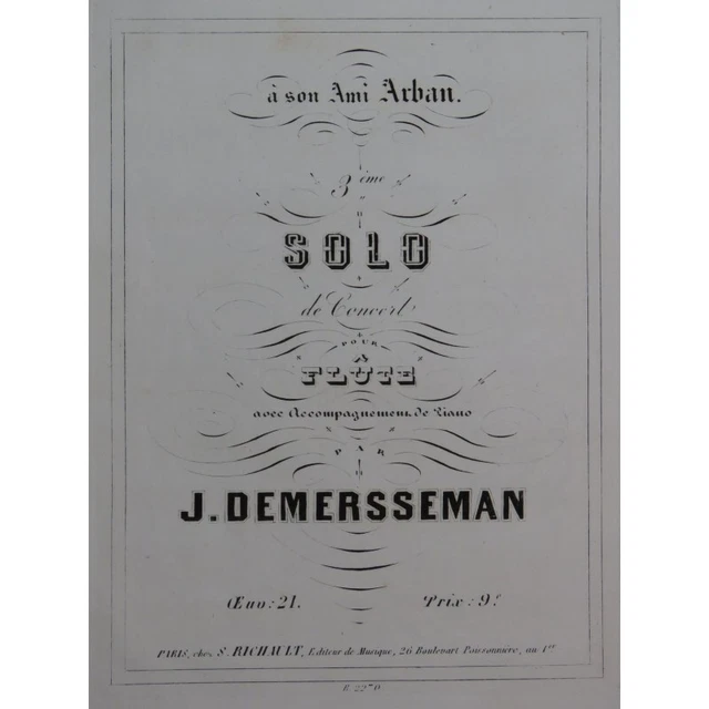 DEMERSSEMAN Jules Solo No 3 op 21 Flûte Piano ca1835