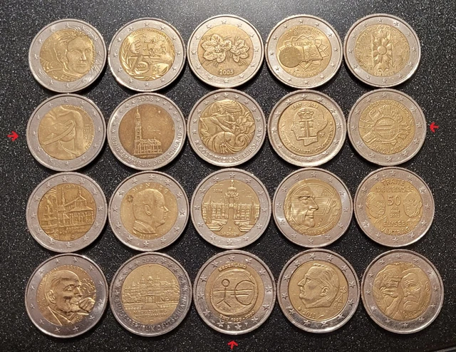 24 pièces de 2 euro pour collectionneurs rare .donc 3 gratuit en double en rouge