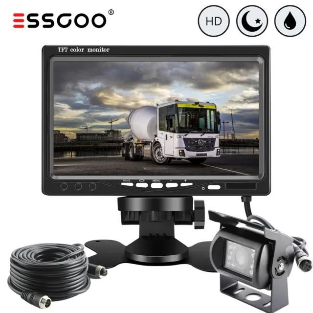 ESSGOO 7" LCD Monitor + Auto Rückfahrkamera Rückseiten Einparkkamera Bus LKW RV