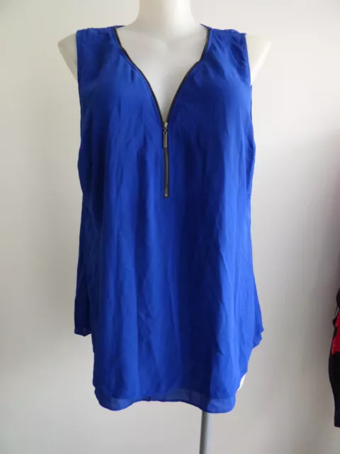 Blue Sleeveless Sheer Zip up Front Top ... CITY CHIC ... Size L/20  #J0622