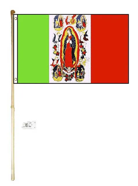 5' Wood Flag Pole Kit Wall Mount Bracket With 3x5 Lady Guadalupe Polyester Flag