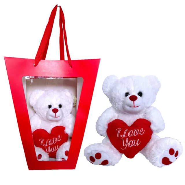 Bär Plüsch Weiß 33cm " I Love You " IN Tasche Geschenk San Valentino