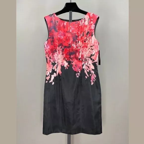 NEW Tahari Arthur Levine Floral Dress Womens 8 black pink cocktail asl