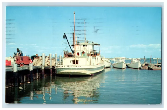 1963 Harbor At Tangier Island VA, Showing Arrival Mail Passenger Boat Postcard