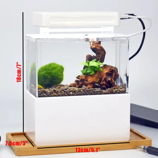 Mini Fish Tank Kit Desktop Aquarium w/ Water Filtration LED & Quiet Air Pump Set