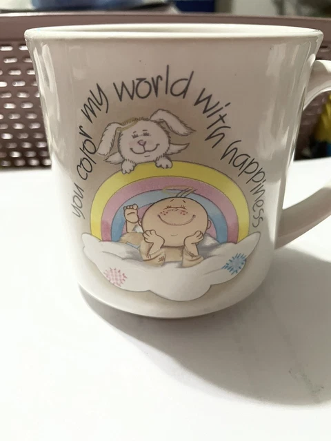 You Color My World with Happiness Coffee Mug Tea Cup Emotions Mattel 1986 Retro