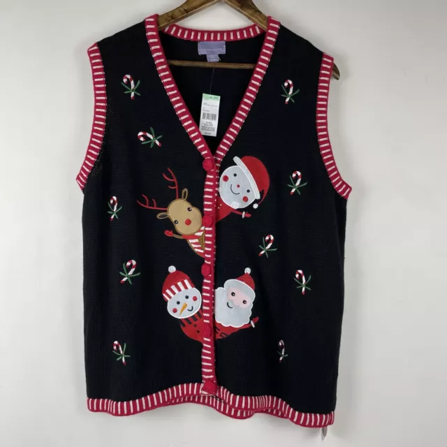 Laura Scott Knitted Christmas Sweater Vest Women’s XL NWT Santa Snowman Reindeer