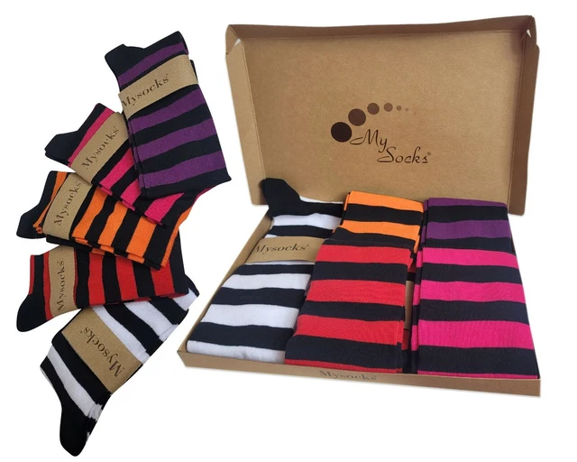 MYSOCKS 5 Paire Unisexe Genou Haut Rayure Multicolore Chaussettes Cadeau Boite