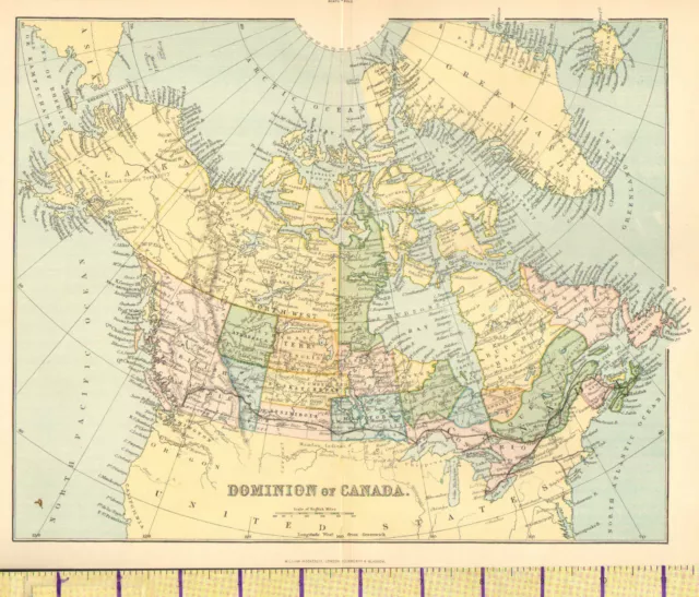 c1890 MAP ~ DOMINION OF CANADA ~ ALASKA BRITISH COLUMBIA MANITOBA