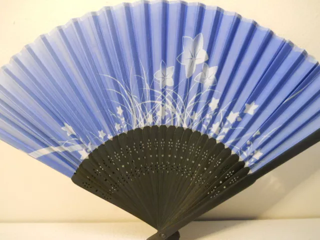 Blue Floral Silk Handheld hand Fan Folding Fans Asian Hand Fan #Fan164