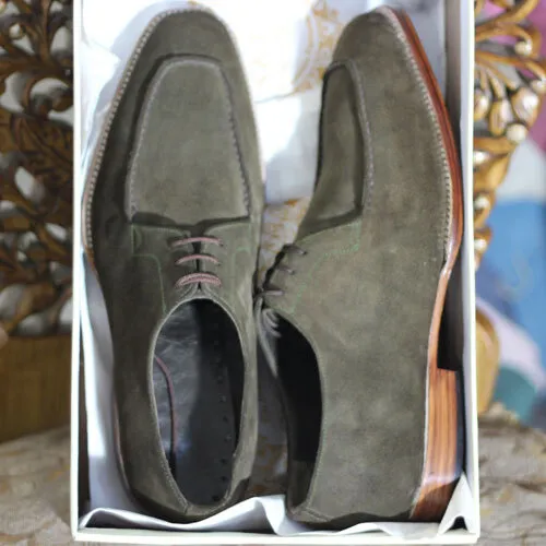 New Handcrafted Genuine Green Suede Derby Lace Up Dress, Formal Shoes for Men's