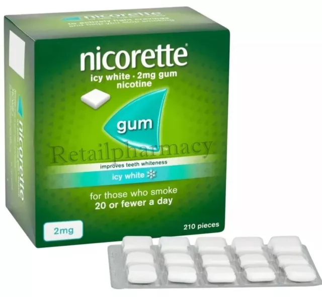 Nicorette Icy Blanc 2mg Gomme Paquet De 210 Pièces En 1 2 3 6 12 Exp- 09/2025