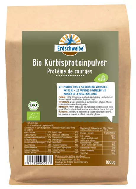 - Erdschwalbe Bio Kürbiskern Protein 1kg / vegane Eiweiß-Pulver seit 2010