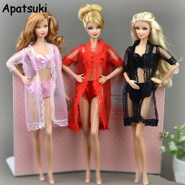1SET Pajamas Lingerie Lace Long Coat Bra Underwear Clothes For 11.5in Doll Gown