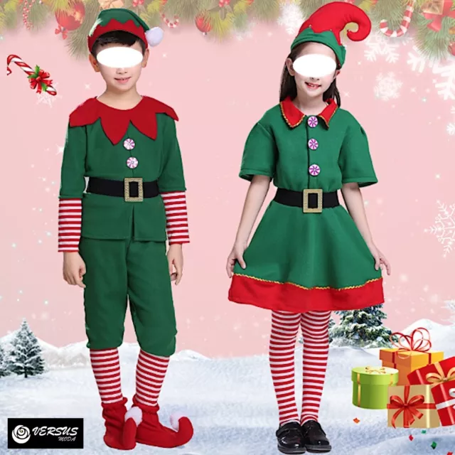 Vestito Costume Elfo Elfa Babbo Natale Bambini Adulti Cosplay Elf Suit ELF007 -8