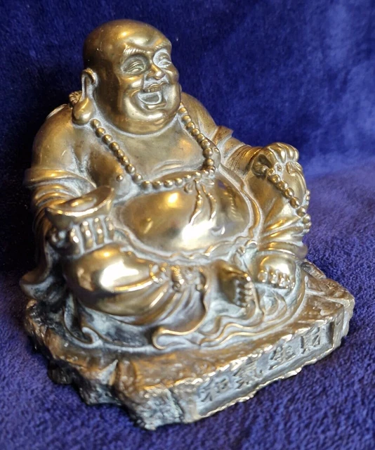 Vintage Chinese Highly Detailed Gilt Brass/Bronze Laughing Buddha, has age!!