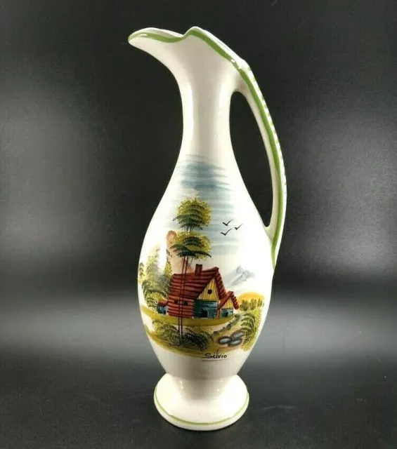 Maioliche Deruta Ceramic Hand Painted Carafe Italy Signed By Artist