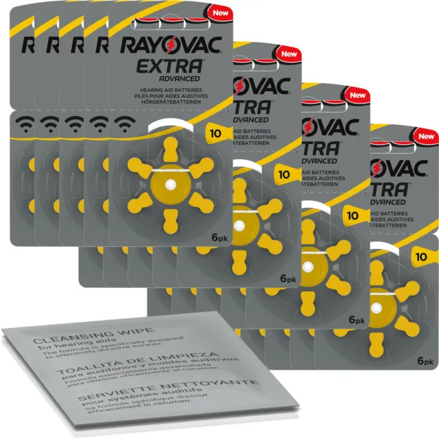 120 batterie per apparecchi acustici Rayovac Extra Advanced P10 gialle...
